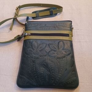 JL Saldivar Green Embossed Crossbody Bag